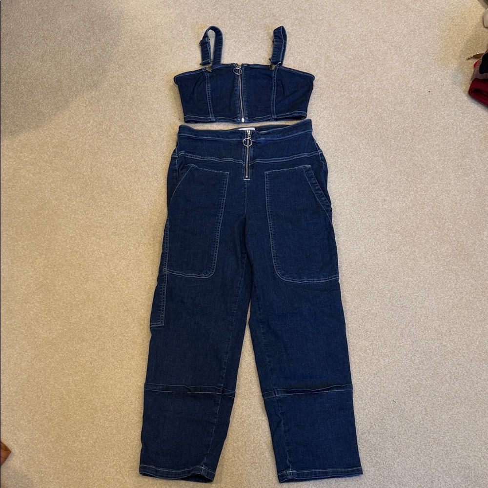 Urban Outfitters Navy Denim Crop Top and Pants Set - Urban Outfitters